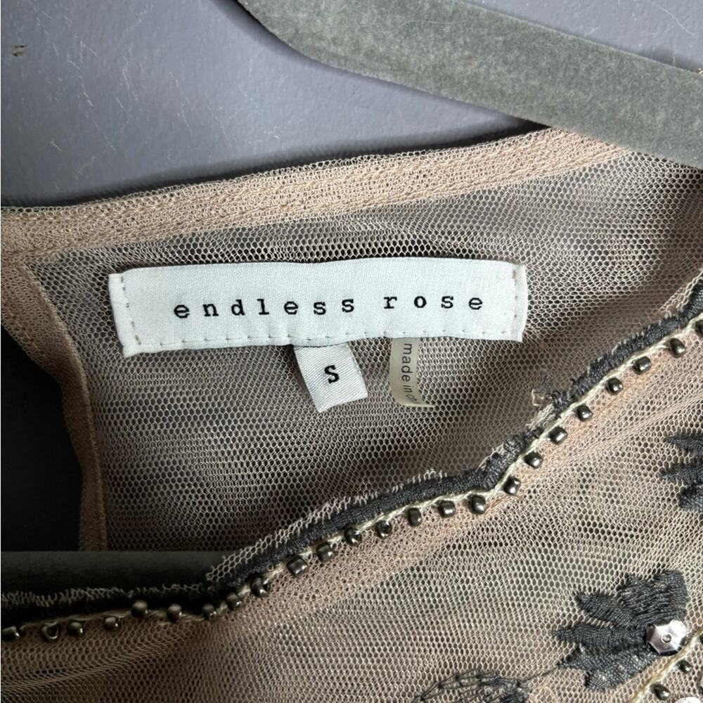 Endless Rose Tan and Gray Sheer Mesh Long Sleeve Top Beading & Embroidered Sz S - Picture 5 of 6